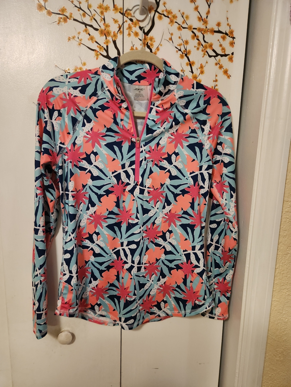 Jofit Coral Pink & Teal Floral Zip Pullover